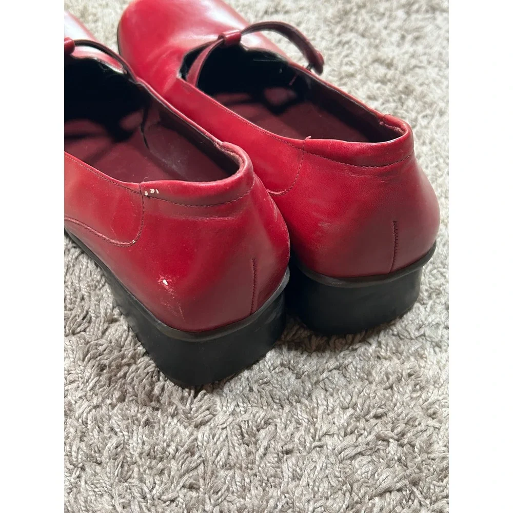 Kenneth Cole Red Leather Mary Jane Wedge Pumps Clogs Mules 9.5 Cottagecore Boho